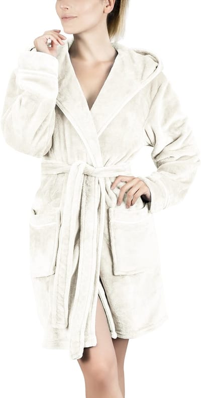 Badjas Dames Fluffy met Capuchon - Knuffel fleece - Oeko-Tex Standaard 100 - Kamerjas kort - Maat S - XXXL