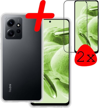 Hoesje Met 2x Screenprotector - Geschikt voor Xiaomi Redmi Note 12 4G - Sterk & Shockproof - Back Cover - Siliconen Case - Telefoon Hoes - Transparant