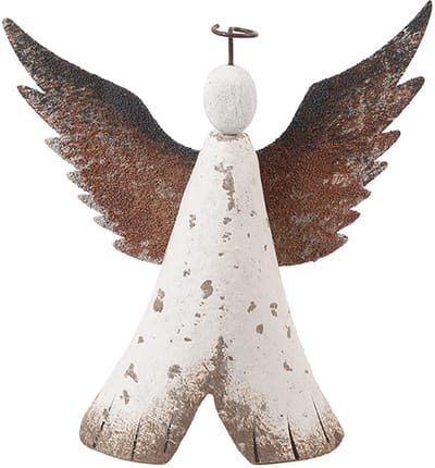 Clayre & Eef Decoratie Beeld Engel 14x4x15 cm Wit Bruin Hout