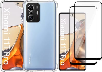 Hoesje geschikt voor Xiaomi Mi 11T Pro - Transparant Backcover Shockproof Case + 2x Glas Full Screen Screenprotector
