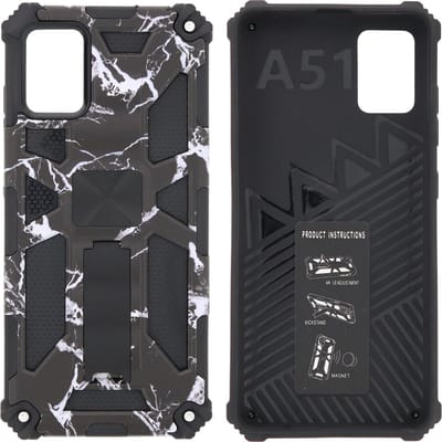 Hoesje Geschikt Voor Samsung Galaxy A51 (4G) Hoesje - Rugged Extreme Backcover Paars/Blauw Camouflage met Kickstand - Paars