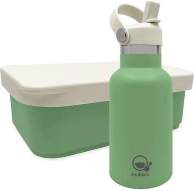 Smikkels - RVS Lunchset thermos/siliconen - 304 RVS (18/8) - Lunchbox met siliconen deksel -Thermosfles 350ml - Groen - Schoolset kind