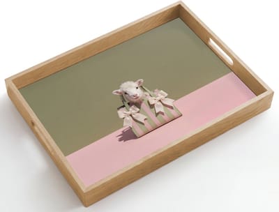 Dienblad hout 50x35 cm - Schootdienblad - Tas - Pastel - Strikjes - Lammetje - Borrelplank rechthoek - Plateau dienbladen