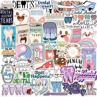 50 Pièces Autocollants Mignons en Forme de Dent Autocollant Dent Dessin Animé Magasin de Dentiste Décoration Étiquette Brosse à Dents Cadeaux de Dentisterie