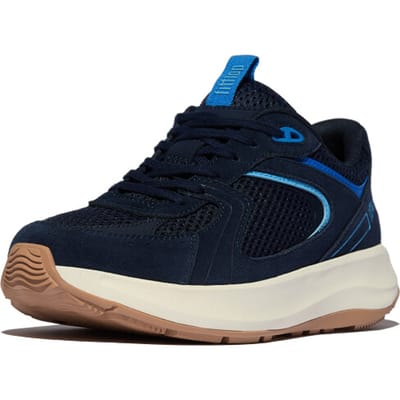 FitFlop FitFlop F-Mode Flow Suede/Mesh/Leather Flatform Sneakers BLAUW - Maat 36