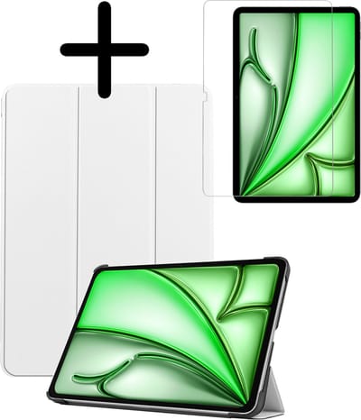 Hoesje Geschikt voor Apple iPad Air 6 (2024) - 11 inch - 6e Generatie - M2 - Met Screenprotector - Trifold Bookcase - Hard Cover - Hardcover Book Case - Tablet Hoes - Wit