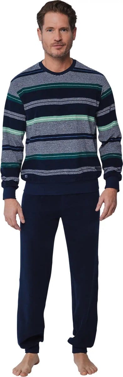 Pastunette Heren katoenen pyjama met lange mouwen - Blauw - 2XL