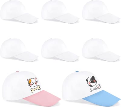 8-delige DIY Baseball Caps Set voor Kinderen, Witte Hoeden voor Schilderen, Creatieve Activiteiten en Verjaardagscadeaus