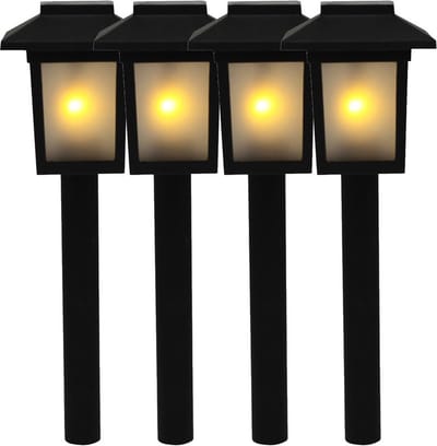 Benson Tuinlamp prikspot - 4x - solar - vlam effect 34,5 cm - sfeervolle tuinverlichting - prikker / lantaarn