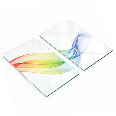 Set van twee glazen snijplanken met abstract regenboogmotief, 2x30x52 cm