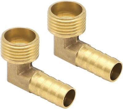2 stuks slang-staafkoppeling, 90 graden hoek, 1/2 inch messing slangaansluiting broek, barbell voor water, brandstof, lucht (12 mm)