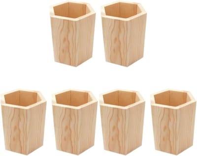 Houten Pennenhouder Set van 6 - Vierkante Organizer voor Potloden en Pennen - Desk Organizer voor Kinderen en Volwassenen