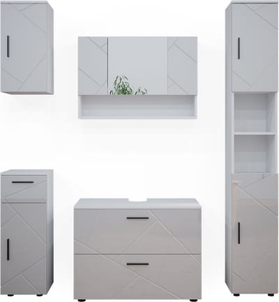 Vicco Badkamermeubel set Irma, Wit Hoogglans, 5-delig