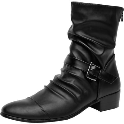 Douyin Net Rood Grensoverschrijdende Laarzen Heren Puntige Laarzen Britse Koreaanse Versie van Jeugd Mid-Boots Herenschoenen 40 black