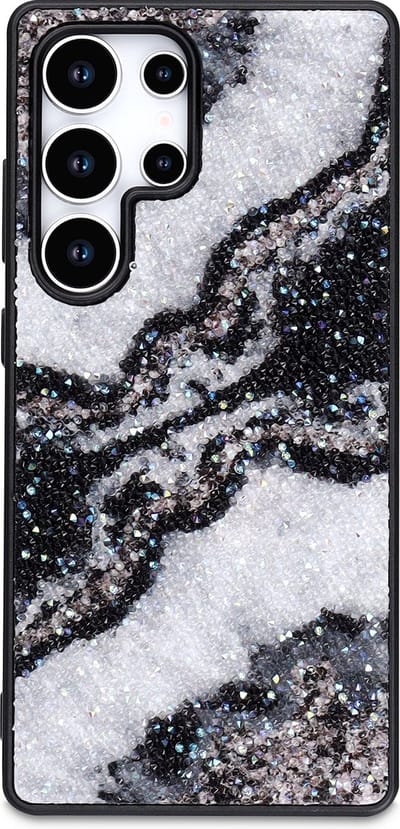 Casemania Hoesje Geschikt voor Samsung Galaxy S24 Ultra - Zwart - Diamant Marmer Glitter Back Cover