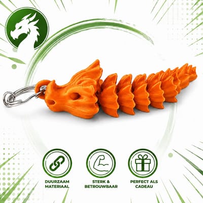 Botten Draak Sleutelhanger XXL – Flexibele Dragon Keychain – Fantasy Accessoire voor Sleutels, Tas en Rugzak – Cadeau voor Draakliefhebbers – 10 cm – Oranje
