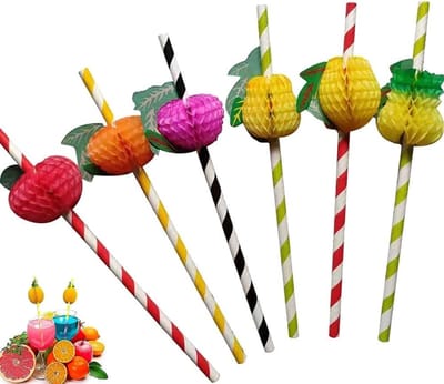 Dailygoods- Papieren Rietjes 50 Stuks - 3D-Cocktailrietjes - Biologisch Afbreekbaar - Voor Verjaardagen/Bruiloften - Mix van Fruit Designs - Geschikt voor Koude/Warme Dranken