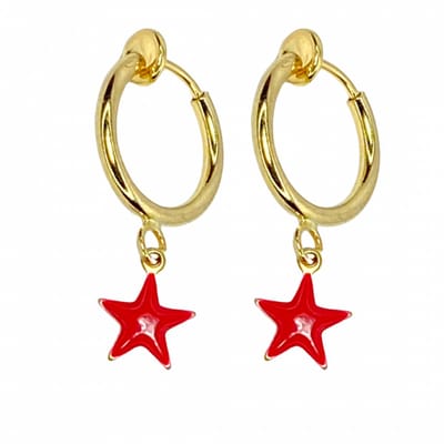 Klem oorbellen -ster -rood- goudkleurig-geen gaatje-Charme Bijoux