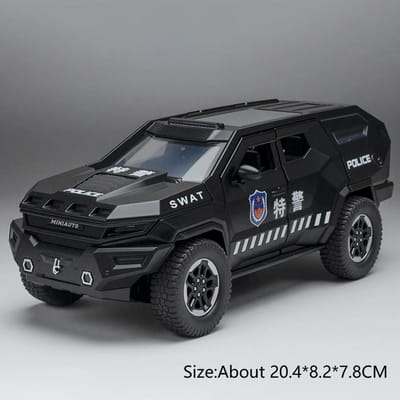 Schaal 1:24 Onderzetter Rezvani Vengeance Politieauto Model Speelgoed Pull Back Wielbesturing Verfijnde Interieurmodellen Verjaardagscadeaus