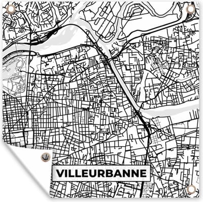 Tuin poster Frankrijk Villeurbanne - Stadskaart - Plattegrond - Kaart - Zwart wit - 200x200 cm - Tuindoek