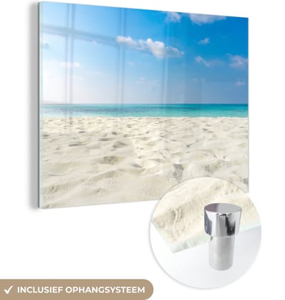 MuchoWow® Glasschilderij 160x120 cm - Schilderij acrylglas - Strand - Licht - Zon - Foto op glas - Muurdecoratie woonkamer - Wanddecoratie slaapkamer - Schilderijen