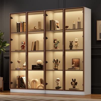 Vitrinekast - 80x40x160 cm - Set van 2 met LED - Draaideuren en Verstelbare Planken - Glas - Wit