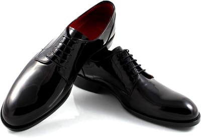 Elegante zwarte derby schoenen van patentleer voor heren - Perfect voor bruiloften, zakelijke evenementen en formele gelegenheden - Maat 44 EU