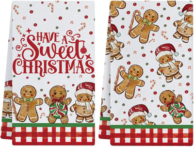 Set van 2 Keukenhanddoeken Kerstmis - Theedoeken met Peperkoek Thema - Absorberend en Decoratief