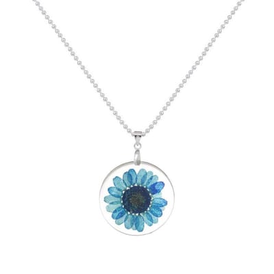 Fako Bijoux® - Ketting - Gedroogde Bloem - Acryl - Blauw
