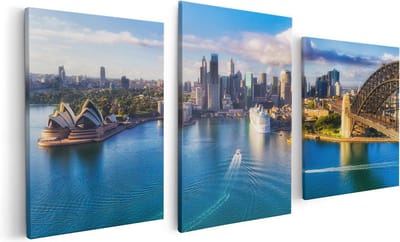 Artaza Canvas Schilderij Drieluik Sydney Stad bij de Haven - 120x60 - Foto Op Canvas - Canvas Print