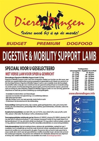 Hondenvoer Budget Premium - Lamsvlees, Licht Verteerbaar - 12,5 kg, Spijsvertering en Mobiliteit