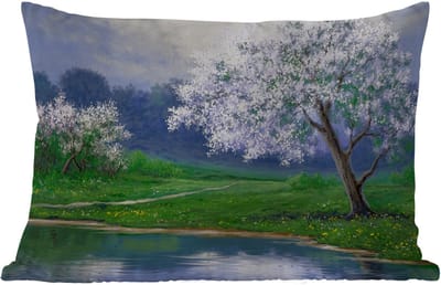 Buitenkussens - Tuin - Schilderij - Boom - Bloesem - Natuur - Water - 50x30 cm