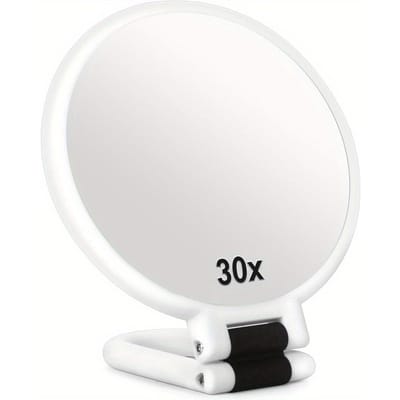 Vergrotende handspiegel Reis opvouwbare handspiegel Dubbelzijdige make-upspiegel met 30x vergroting wit