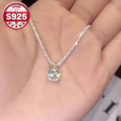 Sjika - S925 Sterling Zilveren Ketting met Solitaire Steen – Minimalistische Dames Halsketting - Cadeau