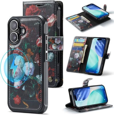 Casemania Hoesje Geschikt voor Apple iPhone 17 - Stilleven met Bloemen Print - Geschikt voor MagSafe - Kunstleer 2 in 1 Afneembare Bookcase - Magnetische Telefoonhoesje met Kunst Print en Pasjeshouder