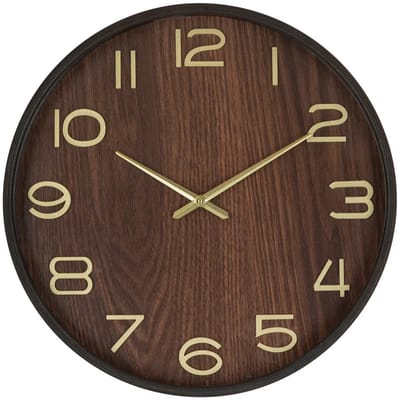 Atmosphera Wandklok/muur klok - Woody - Dia 38 cm - hout - bruin - keuken/kamer/kantoor