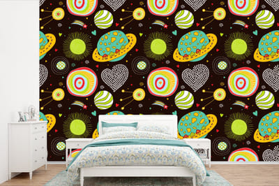 Behang - Fotobehang Patronen - Ruimte - Planeten - Jongens - Kinderen - Kids - Breedte 360 cm x hoogte 240 cm