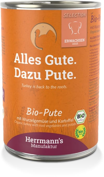 HERRMANN'S MANUFAKTUR biologisch kattenvoer voor volwassen katten met kalkoen 400 g