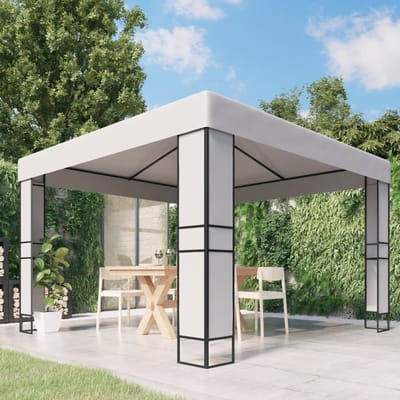 vidaXL - Prieel - met - dubbel - dak - 3x3 - m - wit