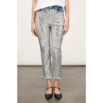 Motivi Jeans Regular Full Paillettes Silver Maat: 36 | Straight Jeans Outlet | Dames | Zilver