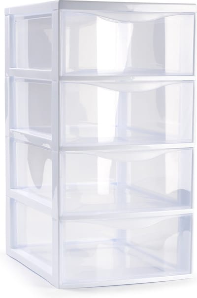 Plasticforte Ladeblokje/bureau organizer met 4x lades - transparant/wit - L18 x B25 x H33 cm