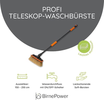 Auto Wasborstel - Telescoopsteel Borstel - Voertuigen Reinigen - Met Wateraansluiting - 110 cm - Zwart