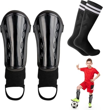 Voetbalscheenbeschermers voor Kinderen, Verstelbare Calf Bescherming, Set van 4 Stuks met Voetbalkousen voor Wedstrijden, Ideaal voor Jongens en Meisjes