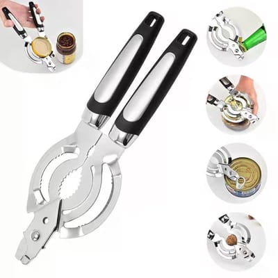 Blikopener - Multifunctionele blikopener - blikopener voor blikjes - Multifunctionele blikopener voor senioren - Notenkraker - Geschikt voor senioren met artritis en handzwakte - Zilver