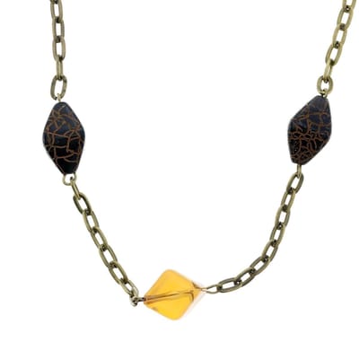 Behave - Lange dubbele antiek goudkleurige ketting met bruine kralen, 68 cm