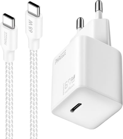 65w usb-C oplader - snellader - usb C adapter - usb C naar usb C - met usb C kabel - 1 meter - GaN - Wit