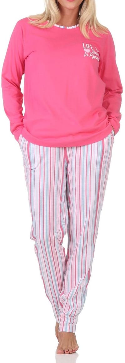 Normann dames lange pyjama in elegante strepenlook – ook in grote maten