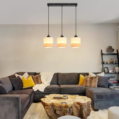 Glitzerlife - Hanglampen - Vintage Retro - 3xE27 - In hoogte verstelbaar - Stof en metaal - Ø14 cm - Wit - Hanglamp voor eetkamer, woonkamer en keuken