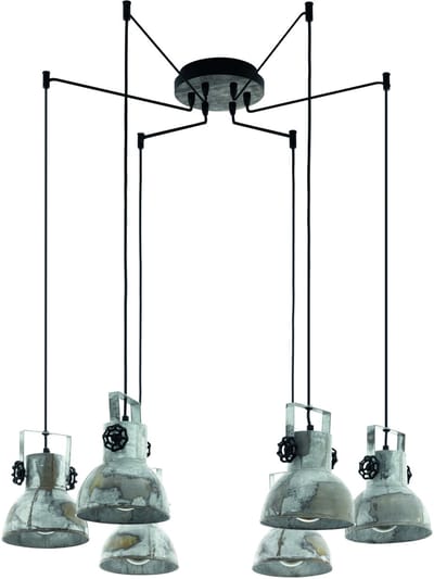EGLO Barnstaple - hanglamp - 6-lichts - E27 - hout/oud-zink-look/zwart