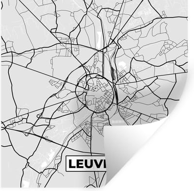 Muurstickers - Sticker Folie - Stadskaart – Zwart Wit - Kaart – Leuven – België – Plattegrond - 100x100 cm - Plakfolie - Muurstickers Kinderkamer - Zelfklevend Behang XXL - Zelfklevend behangpapier - Stickerfolie